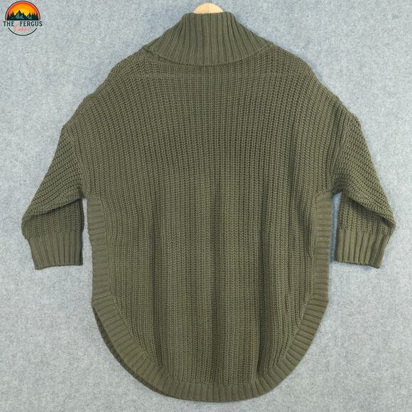 Express Cowl Neck Sweater Olive Green Cable Knit French Cut Winter Womens Size M - Picture 2 of 12